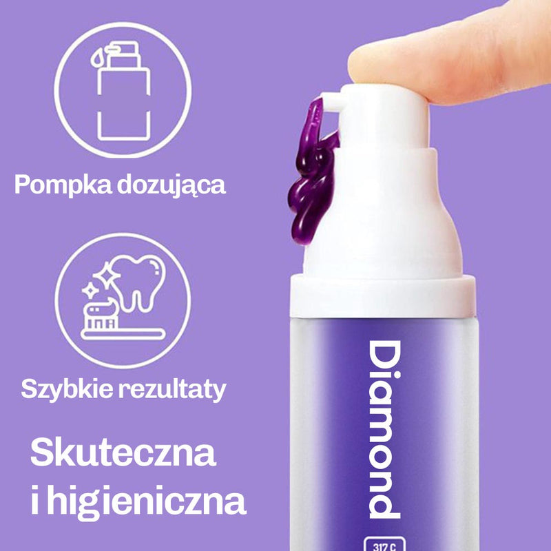 Butelka pianki korygującej kolor Diamond Smile trzymana w ręku, widoczna ścieżka produktu na opakowaniu.
