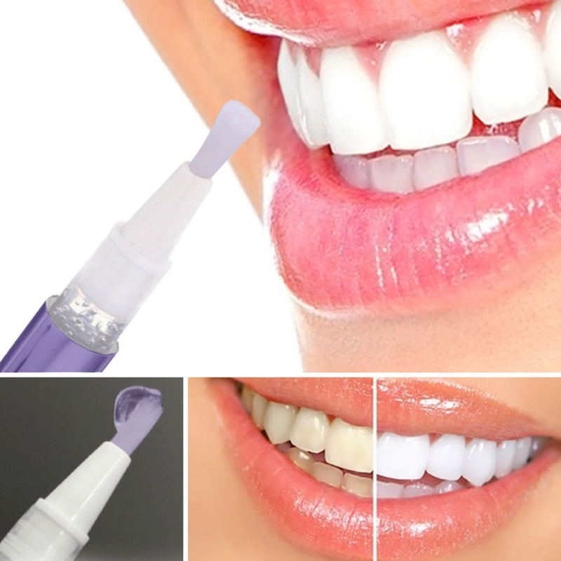 Kobieta nakłada fioletowy pisak Diamond Smile na zęby w celu korekcji koloru i wybielenia uśmiechu.