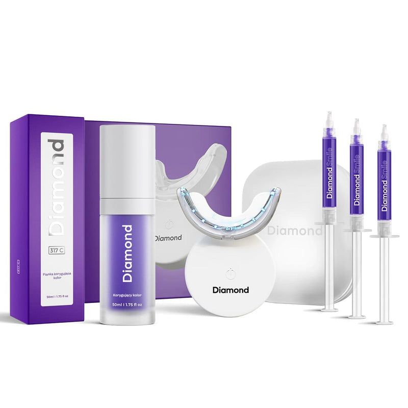 Profesjonalny zestaw Diamond Smile do wybielania zębów z lampą LED premium i strzykawkami żelu.